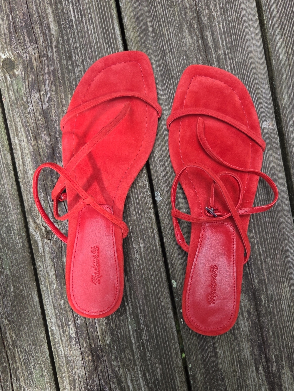 Madewell Maycie Asymmetric Suede Strap Sandal Bandana Red - Picture 4 of 13